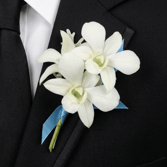 Blue and White Orchid Boutonniere