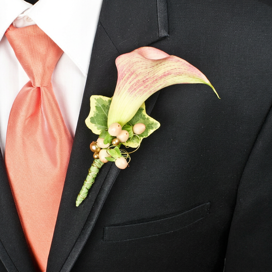 Dusty Peach Calla Lily Boutonniere