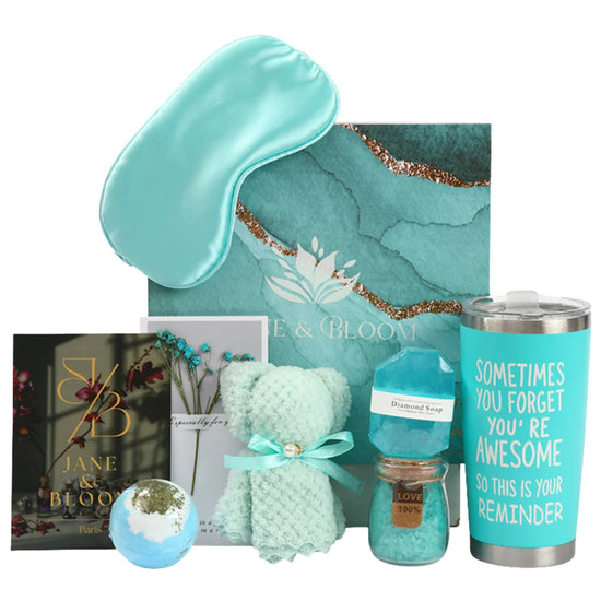 Spa Gift Set - Calm and Bloom Deluxe - Teal Spa Gift Box with Towel Bear