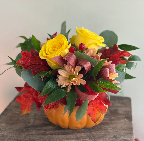 Small Orange Pumpkin Flower Arrangement