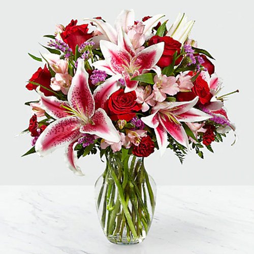 V-Assorted Vase with Pinks, Red and Purple Accent