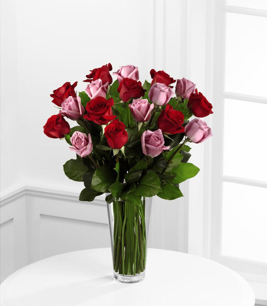 20 Red and Pink Roses with Greens