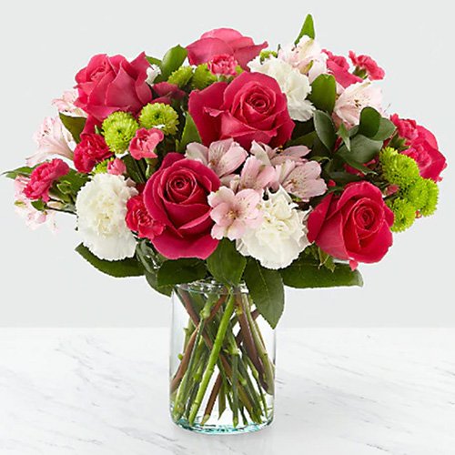 V-Assorted Pink and White Arrangement with Greens