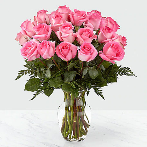 24 Light Pink Roses with Greens