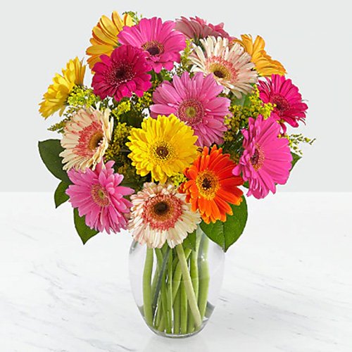Assorted Gerberas in a Vase with Greens