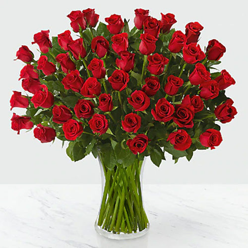 60 Long Stemmed Red Roses in a Vase