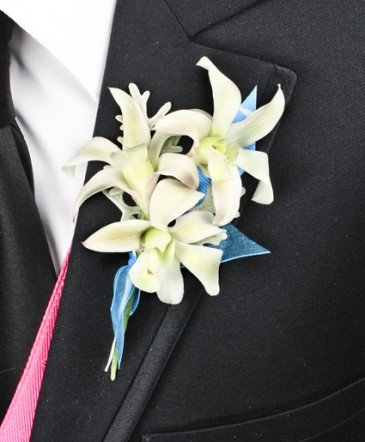 Blue and White Orchid Boutonniere