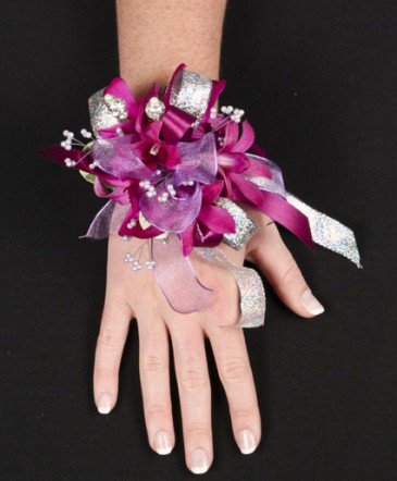 Silver and Purple Orchid Wrist Corsage