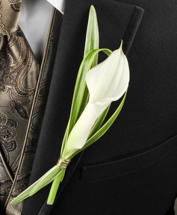 White Calla Lily and Lily Grass Boutonniere