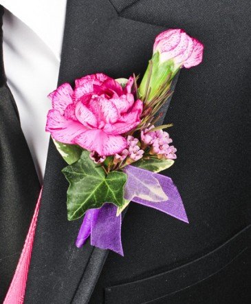 Purple and Pink Carnation Boutonniere